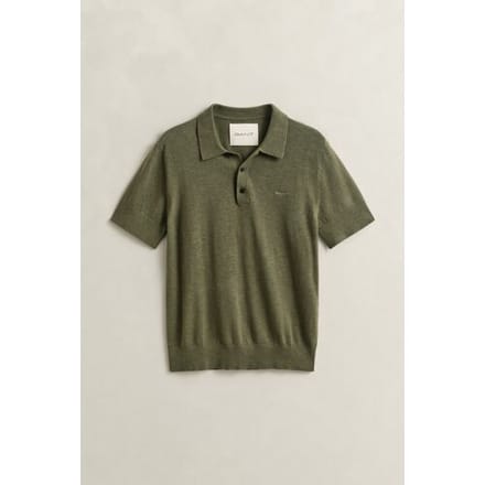Gant Short Sleeve Slub Cotton Linnen Polo Pullover Dry Herb Green / male