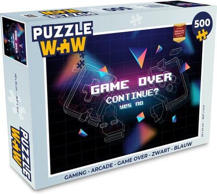 Puzzel Gaming - Arcade - Game Over - Zwart - Blauw - Gamen - Legpuzzel - Puzzel 500 stukjes