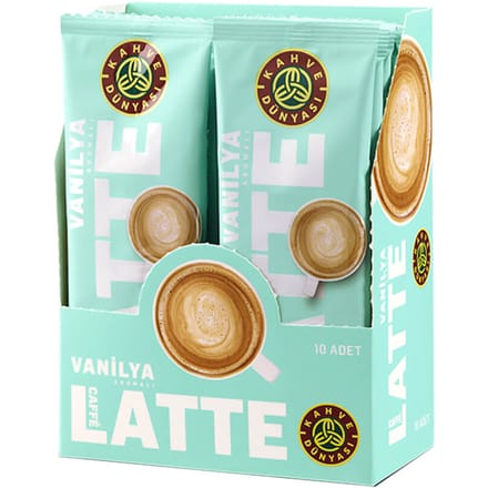 Kahve Dünyası Série spéciale Caffe Latte aromatisé à la vanille chaude, paquet de 10
