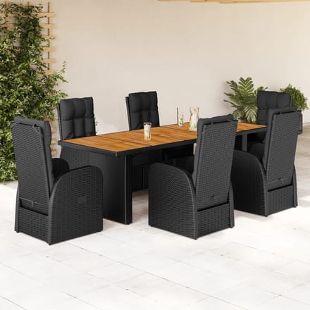 vidaXL - 7-delige - Tuinset - met - kussens - poly - rattan - zwart