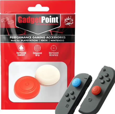 Gadgetpoint - Thumb Grips voor Nintendo Switch Joy-Con Controllers - Gaming Thumbgrips - Performance Anti-Slip Thumbsticks - Bescherming Accessoires - Thumbgrips Wit/Rood