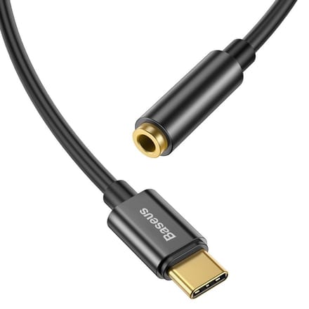 Baseus - Mini Jack 3.5 mm (female) naar USB C (male) - Koptelefoon adapter - Zwart