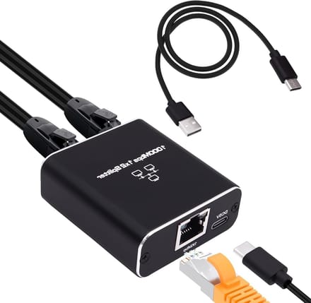 Ethernet Splitter - Netwerk Adapter - Internet Verdelen - Gigabit Snelheid - 1000 Mbps - Zwart