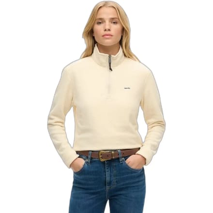 Superdry Korte Polar Fleecetrui met Halve Rits Crème Grootte: 36