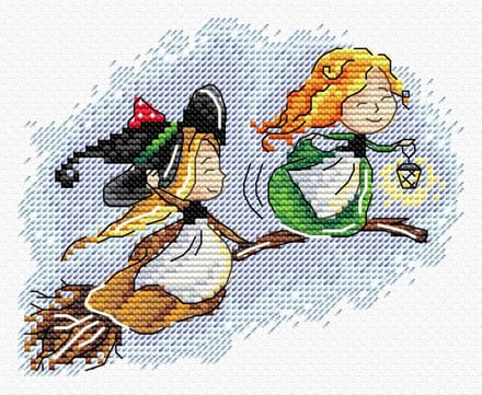 Borduurpakket - FLYING ON A BROOM - Vliegen op de bezem - MP-Studia