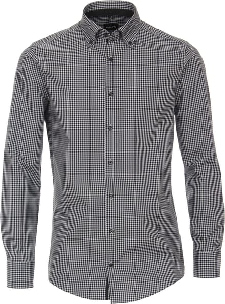 VENTI modern fit overhemd - popeline - zwart met wit geruit - Strijkvriendelijk - Boordmaat: 46