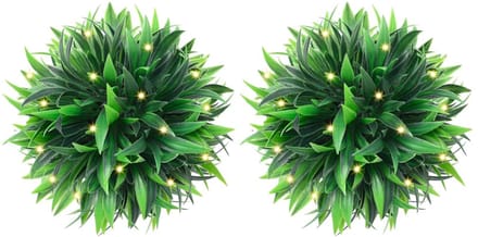 vidaXL - Kunstbuxusballen - met - LED-verlichting - 2 - st - 20 - cm - groen