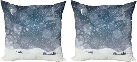 ABAKUHAUS Kerstkussensloopset (2 stuks), Besneeuwd landschap 's nachts, 40 cm, Blauw en wit