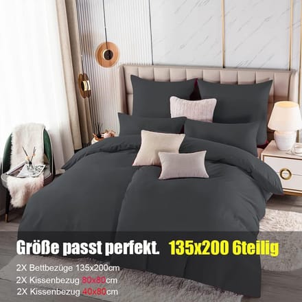 Famanu – Dekbedovertrekset 135 x 200 cm 6-delig microvezel antraciet