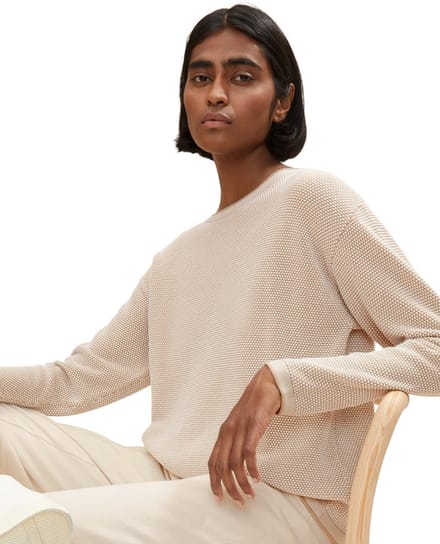 Tom Tailor - Katoenen gebreide trui met losse pasvorm - Maat L - beige bubble structure