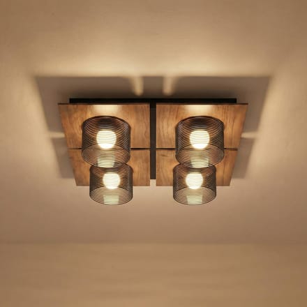 Lucande LED plafondlamp Eiko, 42 cm, walnoot/rookgrijs, glas