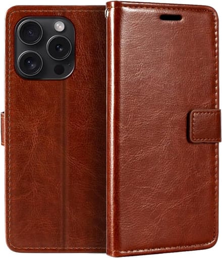 Portemonnee Book Case Hoesje Geschikt voor: iPhone 15 Pro Max - Bruin