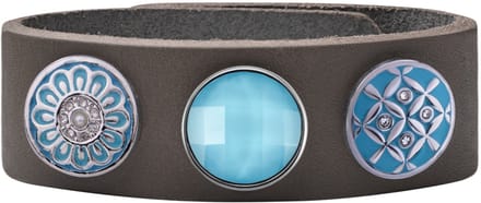 Quiges - Leren Armband Grijs met 3 Drukknopen Set 19,5 - 21,5 cm Verstelbaar - EBCMS034