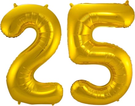 Ballon Cijfer 25 Jaar Goud 36Cm Verjaardag Feestversiering Met Rietje