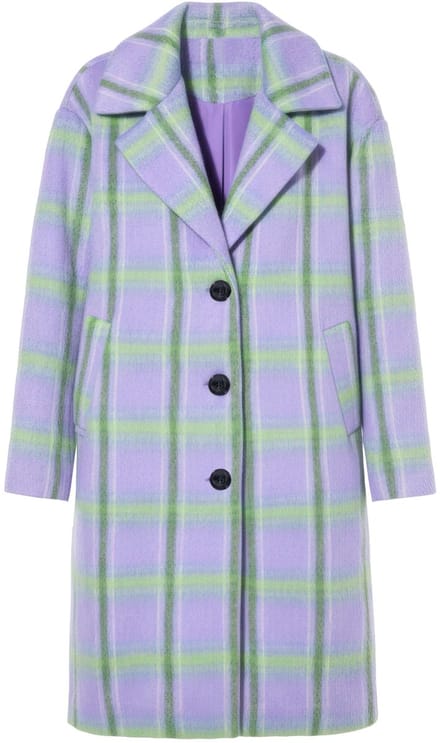 Studio Untold - Dames - Geruite mantel oversized reverskraag lange mouwen - Purper - Maat 58+