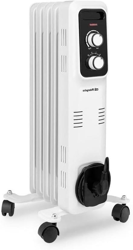 Olieradiator - Elektrische Verwarming - Ruimte Verwarmen - Regelbare Thermostaat - 1000 Watt - Wit