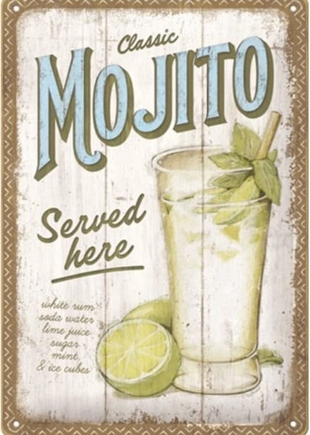 Metalen Wandbord Mojito Served Here - 20 x 30 cm in Reliëf uitgevoerd