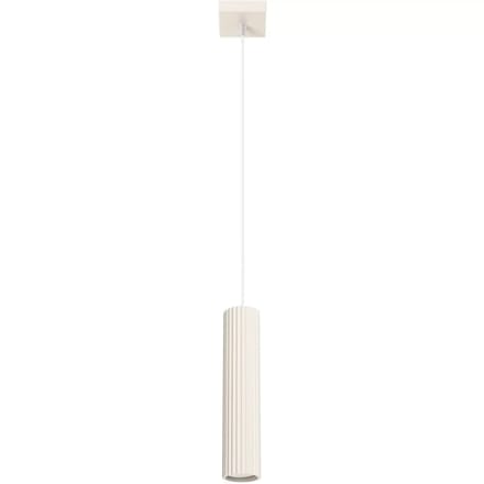 Hanglamp KARBON 1 met slanke geribbelde buiskap - Sollux Lighting - IP20 - Beige aluminium behuizing - 8 x 8 x 118 cm - 1 x GU10 LED, exclusief lichtbron - Max. 10 W - Minimalistische hanglamp voor woonkamer, slaapkamer en keuken