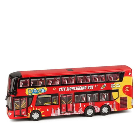 1:Bus Jouet à Double Étage Échelle 1:42, Modèle Réduit en Alliage Métallique de Visite Touristique de la Ville, à Tirer en Arrière, Son & Lumière, Collection Pour Garçons, Enfants red