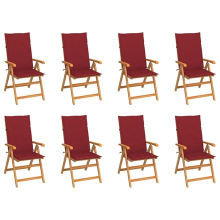 vidaXL - Verstelbare - klapstoelen - met - kussens, - 8 - stuks, - massief - teakhout