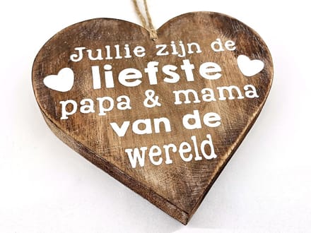 Hart hangend natural 18x18 cm Liefste papa en mama van de wereld - Cadeau
