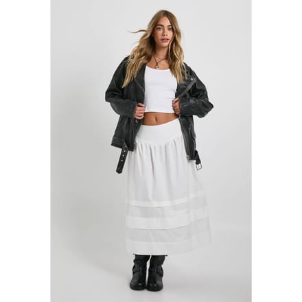 boohoo Dames Midaxi-rok met V-vormige taille en volume | Wit | Maat: 38