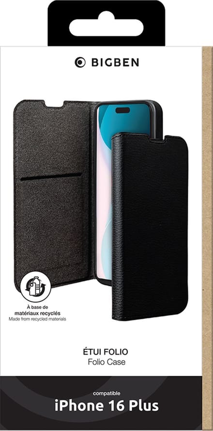 Bigben Connected, Hoesje geschikt voor iPhone 16 Plus - Folio Wallet met Standaard, Zwart