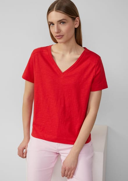 V-hals T-shirt van gemeleerd garen voor dames s.Oliver