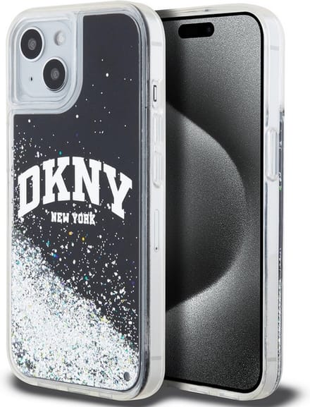 DKNY Liquid Glitter Arch Logo Back Case - Geschikt voor Apple iPhone 15 Plus (6.7") - Zwart/Zilver