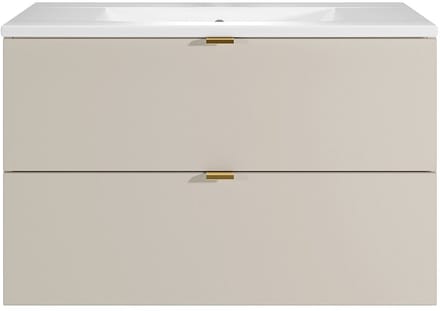 Vente-unique Zwevend badkamermeubel met inbouwwastafel - Beige - 80 cm - LAVENA