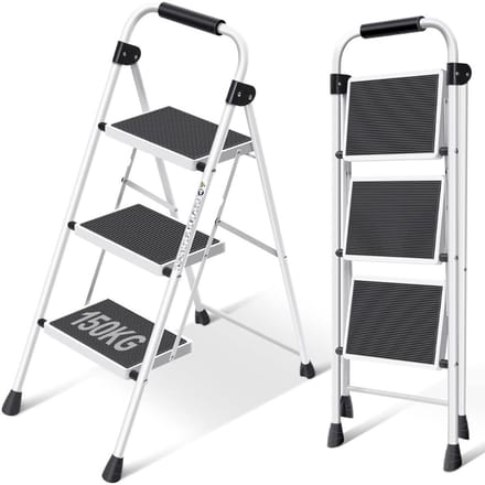 CRLYN® Huishoudtrap 3 Treden - Keukentrap Inklapbaar - Opstapje - Wit