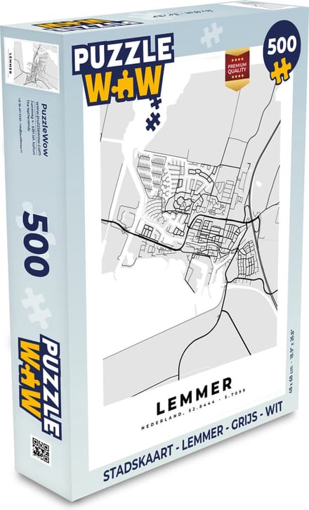 Puzzel Stadskaart - Lemmer - Grijs - Wit - Legpuzzel - Puzzel 500 stukjes - Plattegrond