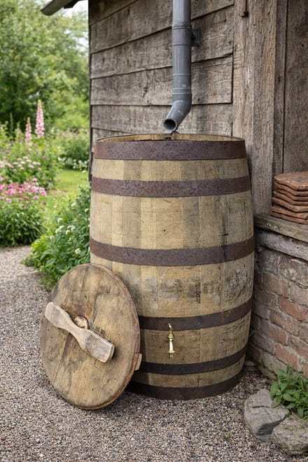 Houten regenton whiskyvat 190 L - messing kraan - los deksel