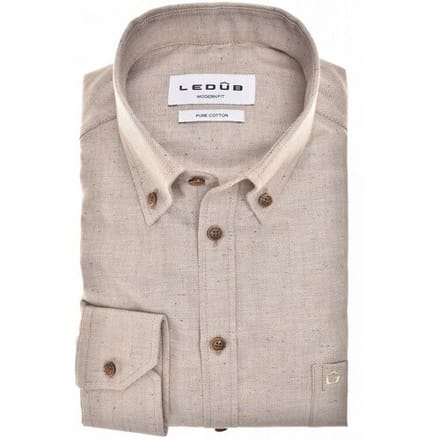 Ledûb Overhemd Herringbone Fine Pattern Button-Down Licht Bruin / male