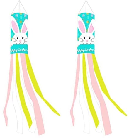 Geluode Easter Bunny Windsock Flag, 2pcs Happy Easter Egg Rabbit Green Outdoor Spring Wind Sock Hanging Decoration - ShopVlot