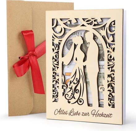 Solidchoice - Houten Trouwring Kaart met Envelop voor Geldcadeau