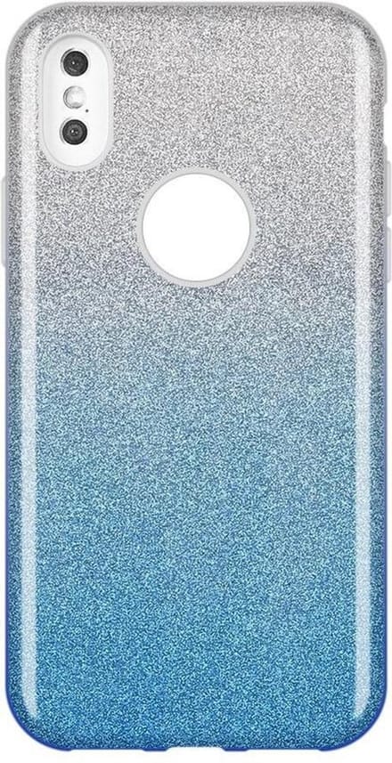 HB Hoesje Geschikt voor Apple iPhone X / XS - Glitter Back Cover - Blauw / Silver