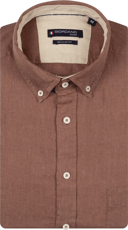 Giordano – Ivy – Heren Overhemd – Button Down – Gwassen Linnen Overhemd - Bruin – 617009-80