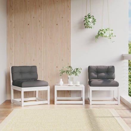 vidaXL - Tuinbanken - met - kussens - 2 - st - massief - grenenhout - wit