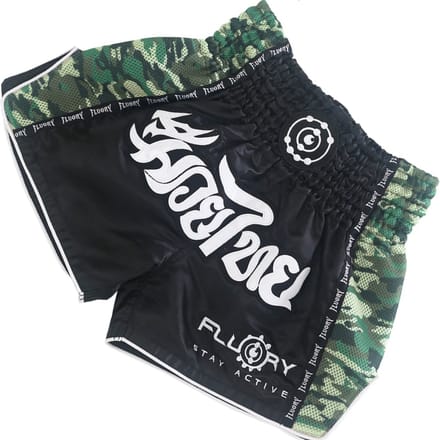 Fluory Kickboks Broekje Muay Thai Short Zwart Camo Groen - S