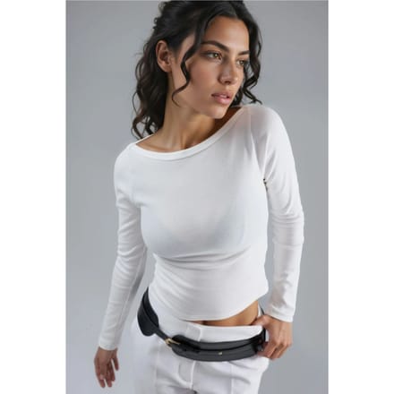 Slim Fit Geribbelde Boothals Blouse
