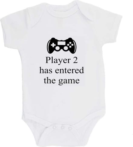 100% katoenen Romper "Player 2 has entered the game" Unisex Katoen Wit/zwart Maat 62/68