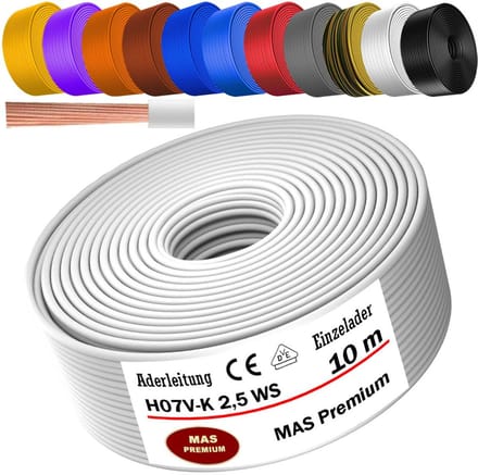 Aderkabel Flexibel - Installatiekabel Elektrische Draad - Vaste Installatie Binnen - Meerdradig Koper - 10 Meter 25 mm² - Wit