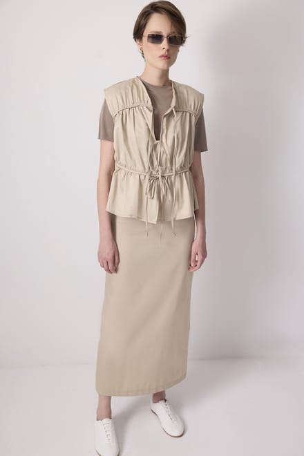 Touché Privé - Gilet met plooidetails - Stone - Dames