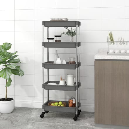 vidaXL - Keukentrolley - 5-laags - 42x29x128 - cm - ijzer - en - ABS - grijs