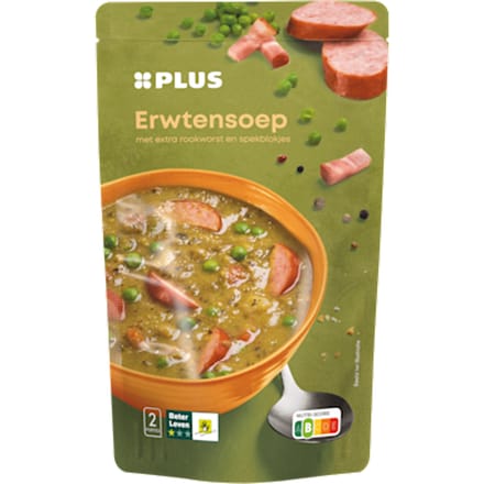 Soep in zak erwtensoep