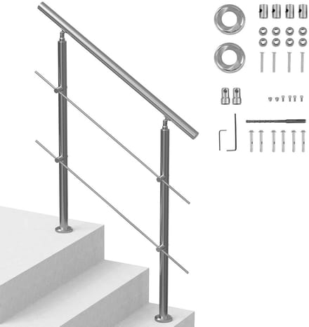 Trapleuning Buiten - Stalen Leuning Set - Veilig Traplopen - Verstelbare Hoek - 100 cm - Zilver