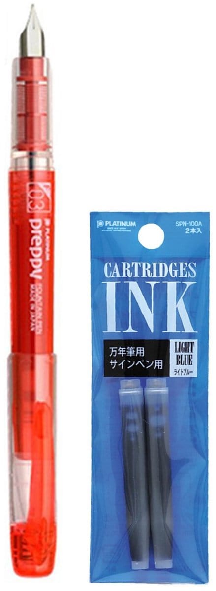 Platinum - Preppy Fountain pen Japan - MEDIUM - 0,5 - ROOD - vullingen LICHTBLAUW