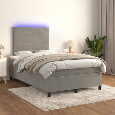 vidaXL - Boxspring - met - matras - en - LED - fluweel - lichtgrijs - 120x200 - cm
