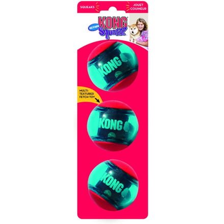 KONG Dog Toy Squeezz Action Ball Red Medium (3-Pack)